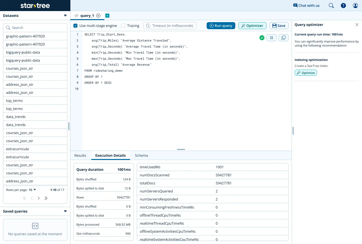 running the query in the query console